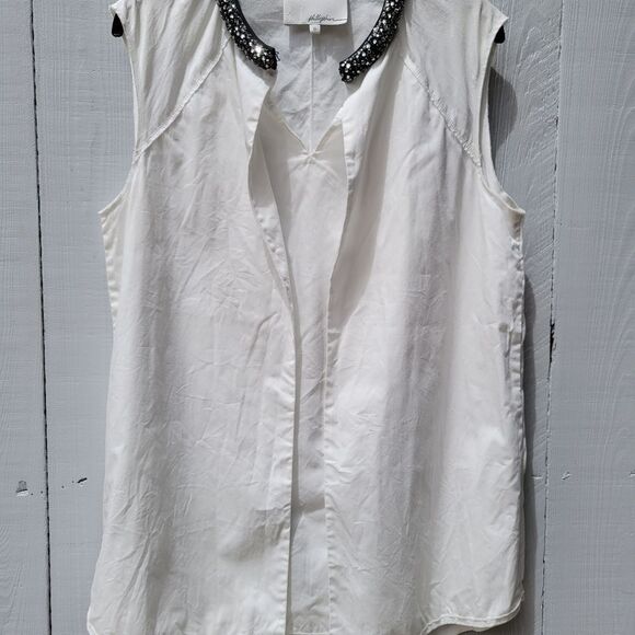 Phillip Lim white top shirt beaded black collar - Picture 4 of 10